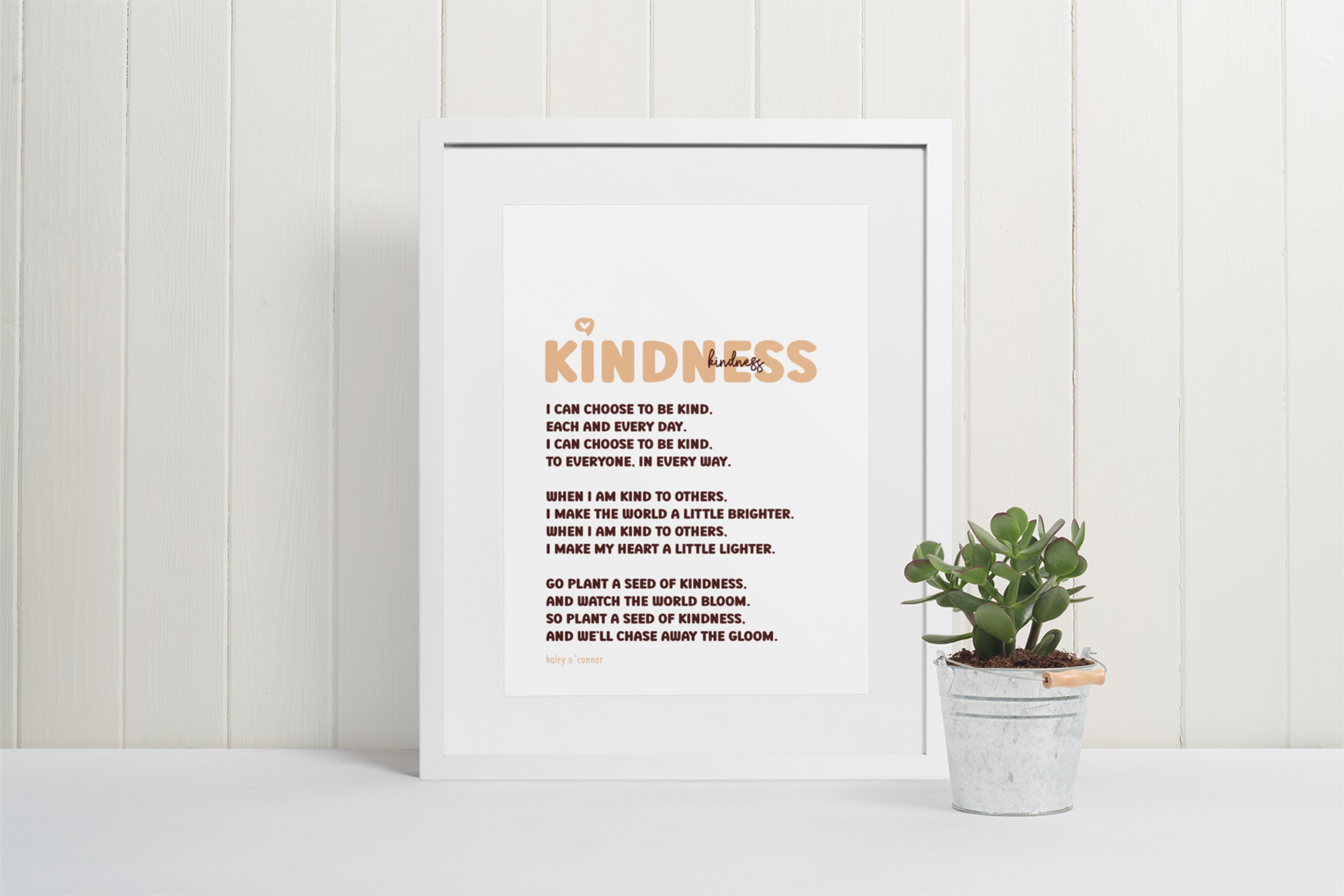 Love from J Kindness Poem digital print in white frame