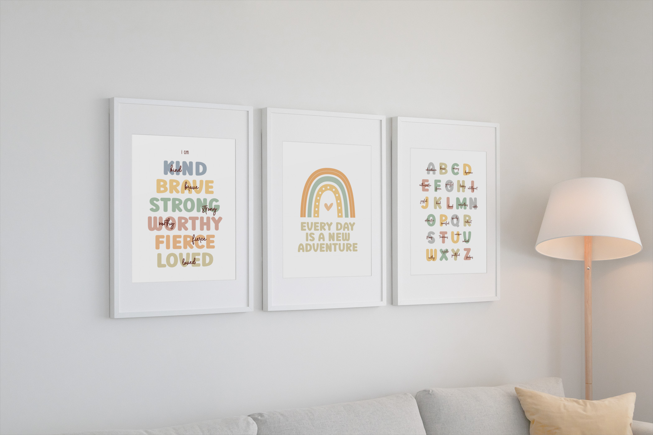 Love from J digital print bundle of 3 positive affirmation prints in white frame